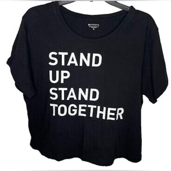 Athleta Black Stand Up Graphic Short Sleeve Organic Daily Crop Tee Size Large - Picture 3 of 5